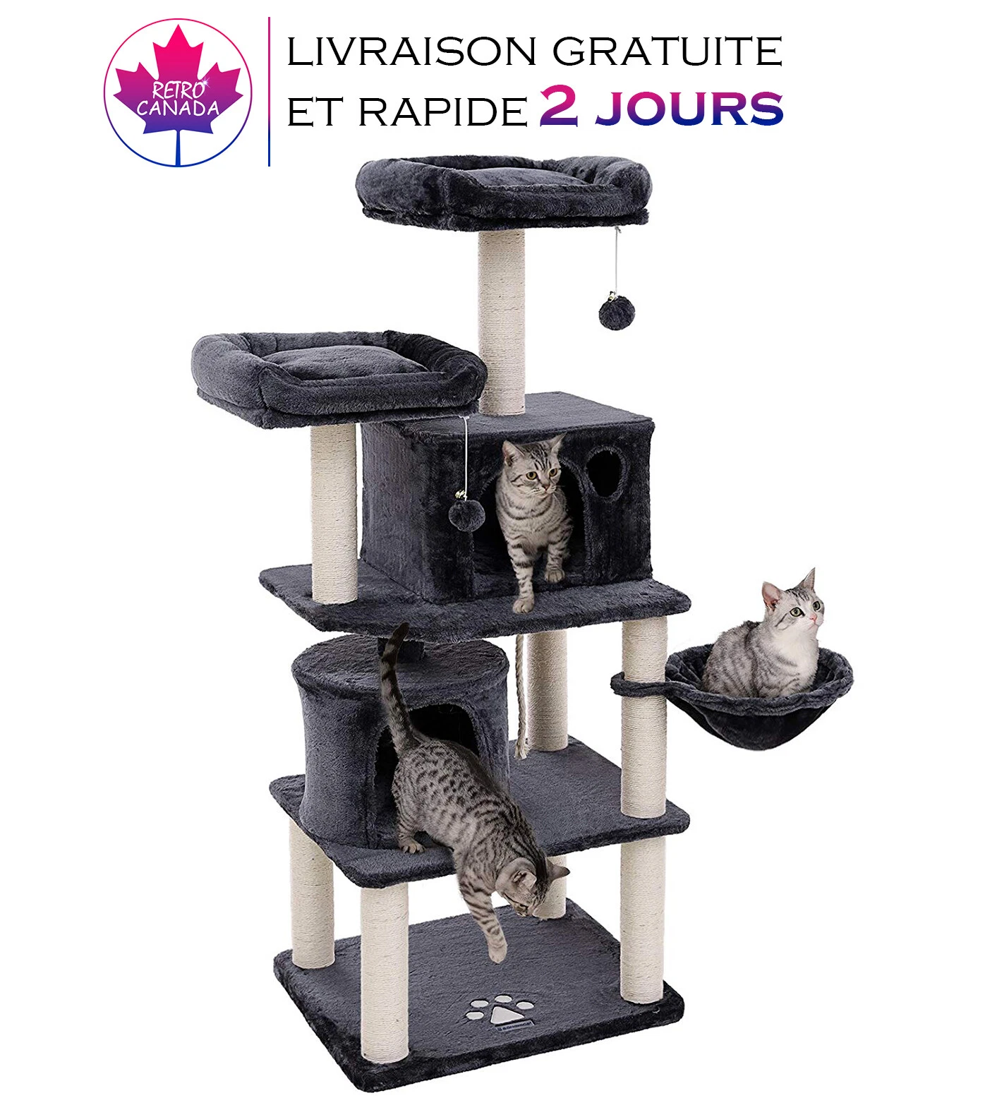 Arbre à chat Multi-niveaux, Griffoirs recouverts de sisal perchoirs en peluche