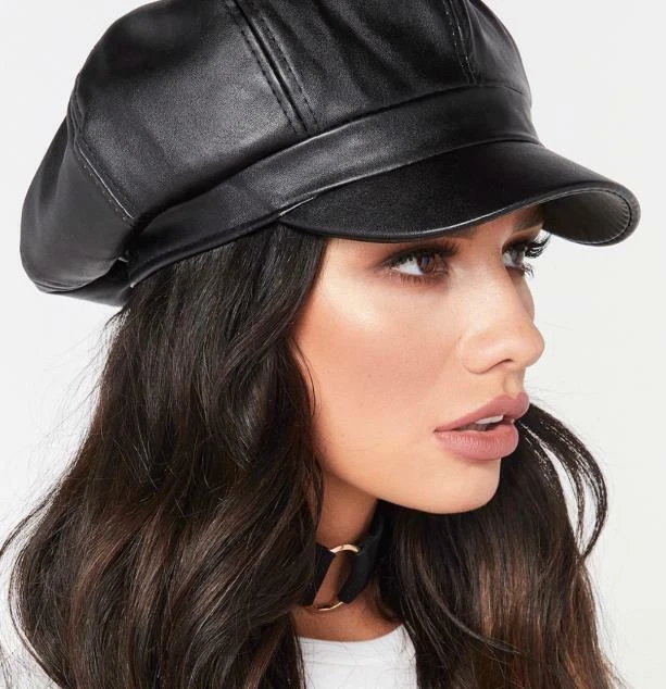 Fashion Ladies Women Girls Leather Baker Boy Peaked Cap Newsboy Hat - Image 3 of 4