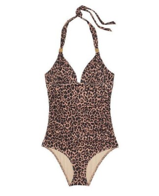 Victoria's Secret Swim Forever One Piece Ruched Push Up Leopard Print Sz L  NWT💟