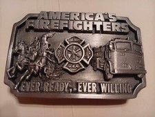 NA11126 NOS VINTAGE 1983  AMERICA'S FIREFIGHTERS  COMMEMORATIVE BELT BUCKLE