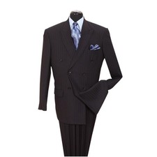 Men's Classic 2 Piece Double Breasted Striped Suit 5901B Black
