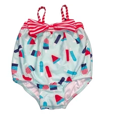 CAT & JACK Baby Girls One-Piece Blue Red Swimsuit Crotch Snaps 6-9M
