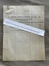 Taylor Manufacturing Co Invoice Crewe Va 1926 Building Material Farmville VA