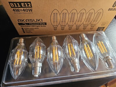 E12 LED Bulb Dimmable 2700K Warm Light 4W, C35 LED Candle Bulb,40 Watt 6 PACK
