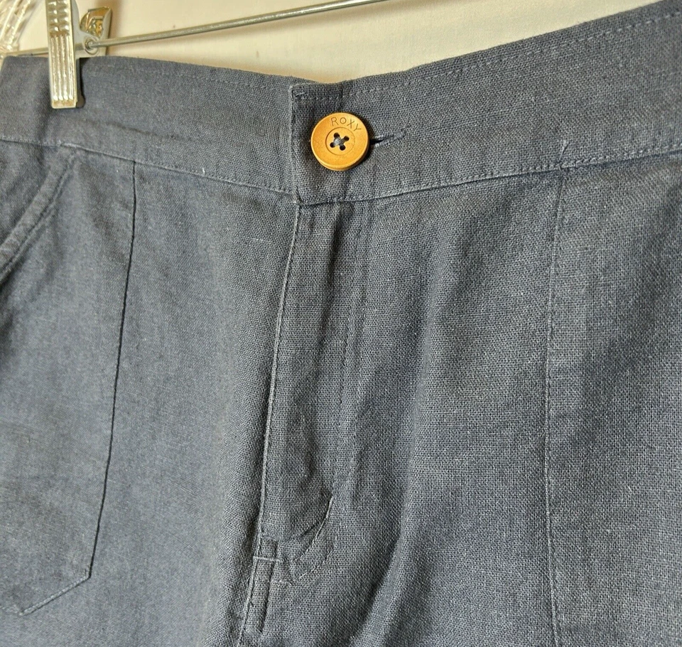 Pantalones cortos Roxy para mujer grandes azules cintura alta bolsillos con botones Foto 4 de 4