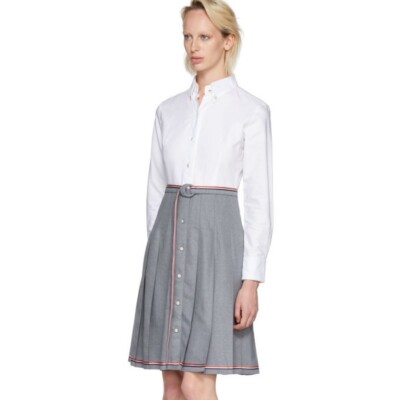Thom Browne Grey and White Belted Illusion Shirt Dress Size 42 NWT | eBay