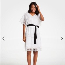 ANN TAYLOR WHITE CROCHET DOLMAN SLEEVES EMROIDERED DRESS SIZE: 4 TALL NWT 159