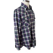 Levis Western Pearl Snap Shirt Size L Vintage Made in USA Red White Green Plaid