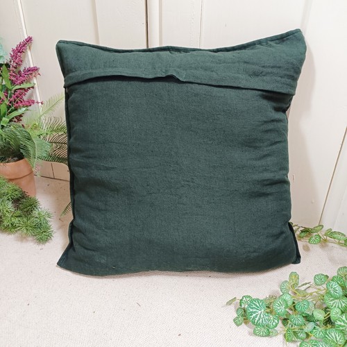 Indra Green Linen Cushion Cover With Antique Embroidered Mirror Work Patch 12 - Picture 8 of 12