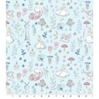 Alice in Wonderland Blue Scenic Cotton Fabric