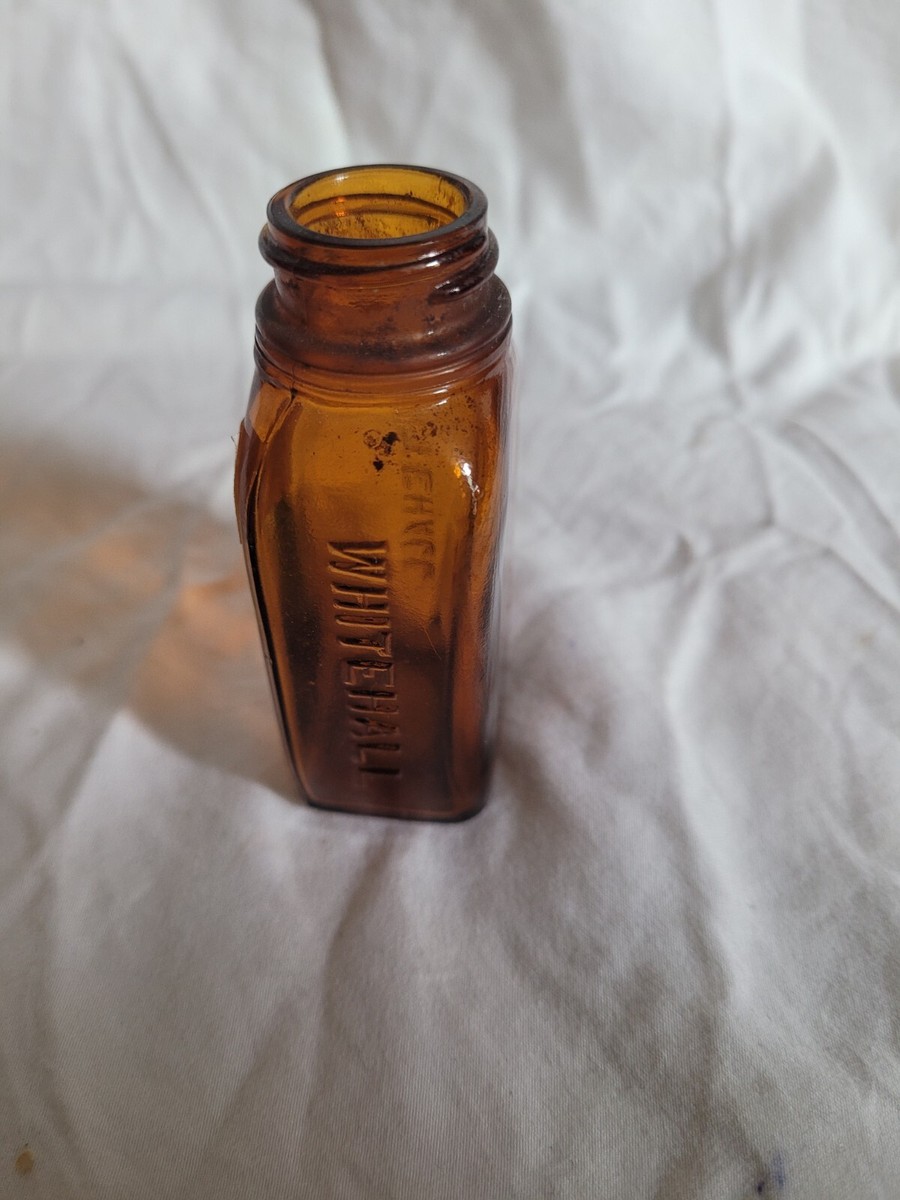 Vintage Whitehall Glass Bottle Amber Medicine Embossed Apothecary
