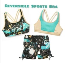 Justice Girls Dance Gymnastics Bra and  Shorts  bundle Black Teal Gold 