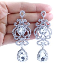 AUSTRIAN CRYSTAL RHINESTONE DANGLE DROP WHITE CHANDELIER EARRINGS BRIDAL E12169