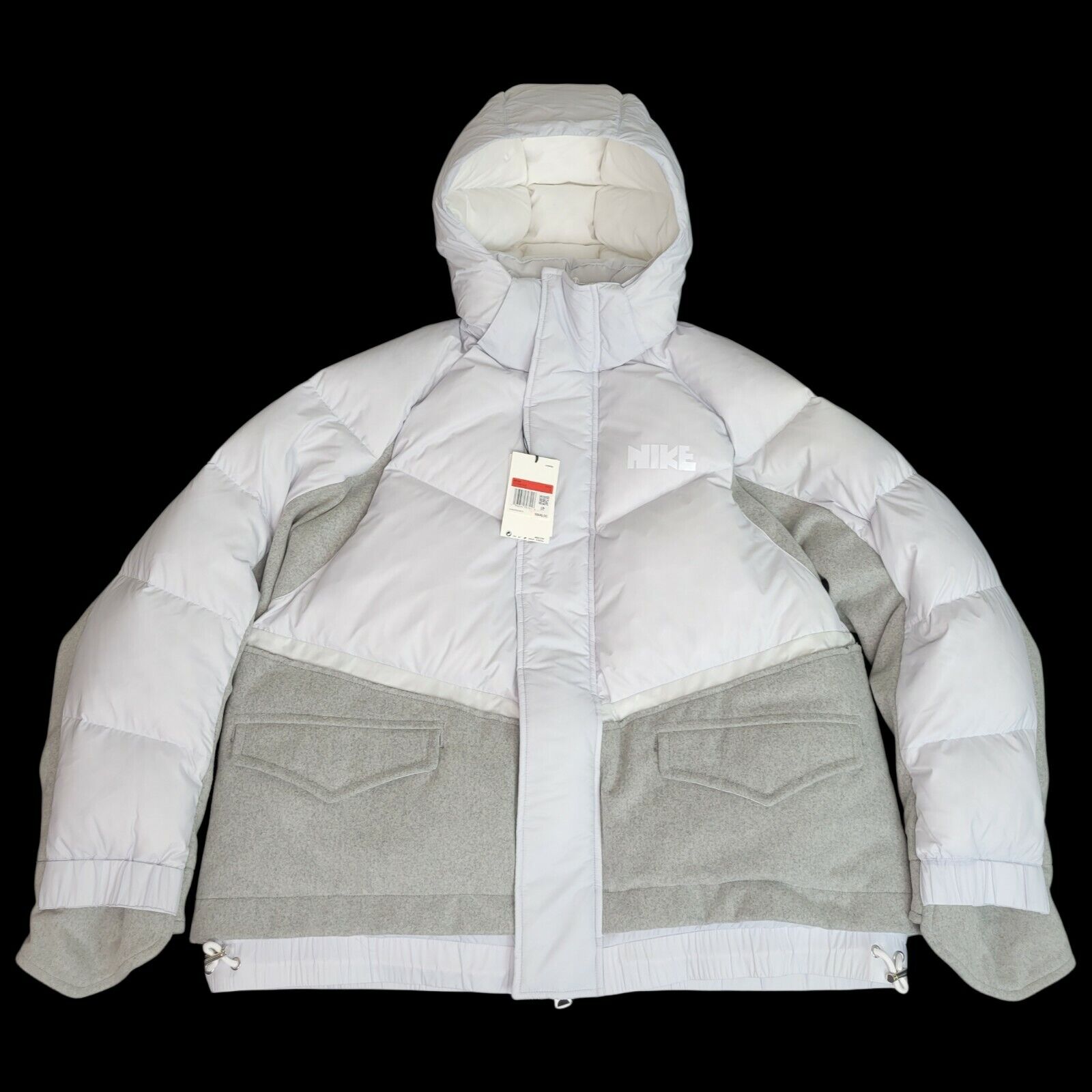 Nike Mens Large Sacai NRG 800 Down Parka Jacket Pure Platinum