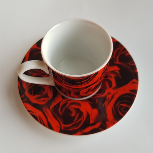Konitz demitasse coffee cup saucer ruby red rose flowers porcelain art Germany - Picture 9 of 16
