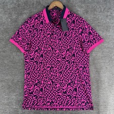 G/Fore Distorted Check Tech Pique Polo Shirt Men s Medium Day Glo Pink NWT