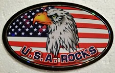 U.S.A. ROCKS--OVAL--NEW-Vintage (1999)  Prismatic Vending Machine Sticker (#325)