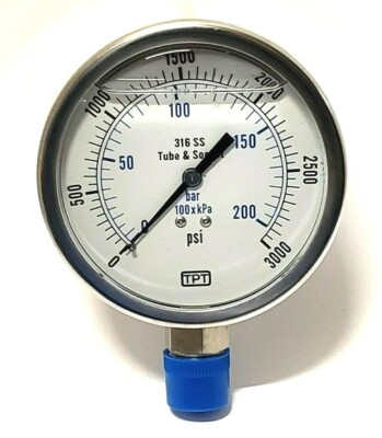 #ad #ad Gauge 4quot; Face S S Case 0 3000 PSI KPA BAR 1 2quot; NPT S S Lower Filled 612ER20 $62.10