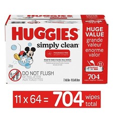 Huggies Simply Clean Unscented Baby Wipes 11 Flip-Top Packs 704 Wipes Total 
