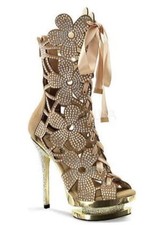 Pleaser Fantasia 1020 Gold Floral Embellished Dancer Heels 36 Women  s US Size 6