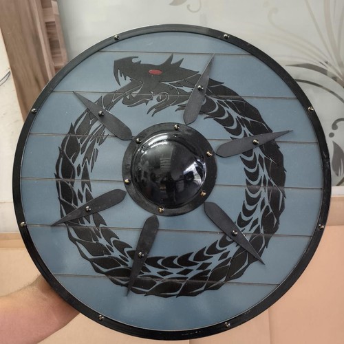Christmas Medieval BLUE Ouroboros Battleworn Viking Shield - Picture 10 of 11