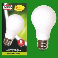 4x 9W Low Energy Mini GLS CFL 3500K White Light Bulb, ES, E27 Edison Screw Lamps