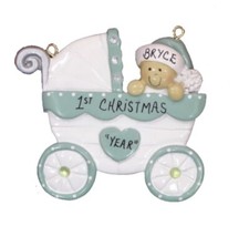 Personalized Blue Baby Buggy Christmas Ornament