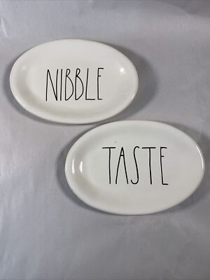 Set of 2 Rae Dunn Taste  and Let s Eat  Ceramic Snack Plates