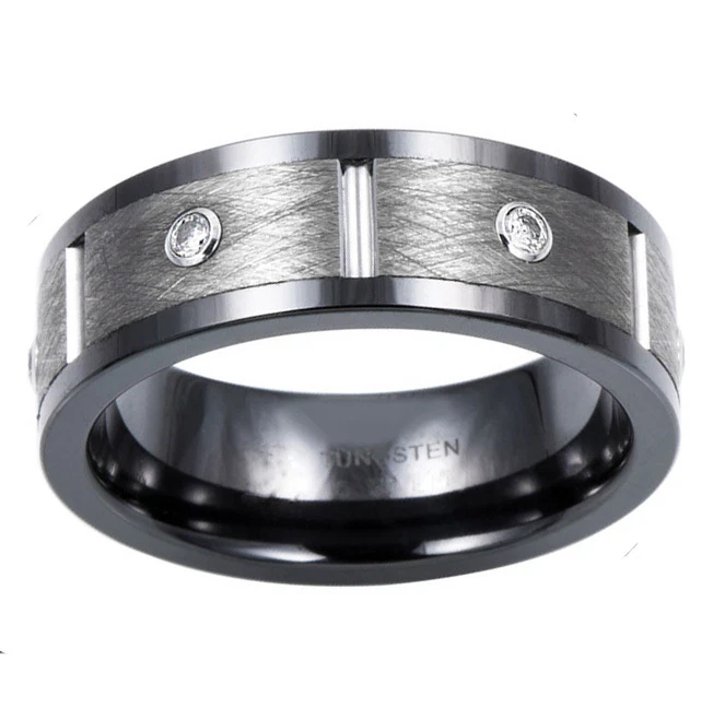 Tungsten Carbide Men's Brushed Six Lab Diamond 8MM Wedding Band Wedding Ring M92 Foto 4 de 4