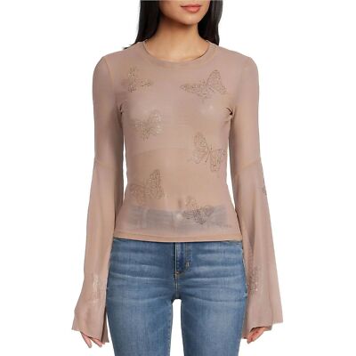 GUESS Fiamma Bell-Sleeve Butterfly Mesh Top NWT XS