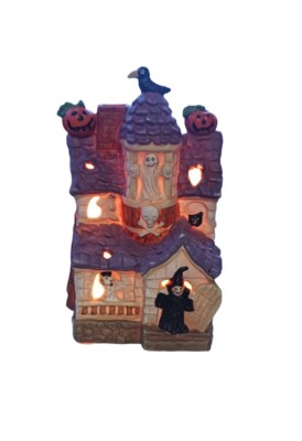 Halloween Haunted House Electric Plug In Lamp Witch Ghost Pumpkin Cottage