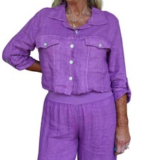 Look Mode Usa Raw Edge Cropped Linen Jacket In Orchid - Size L/xl