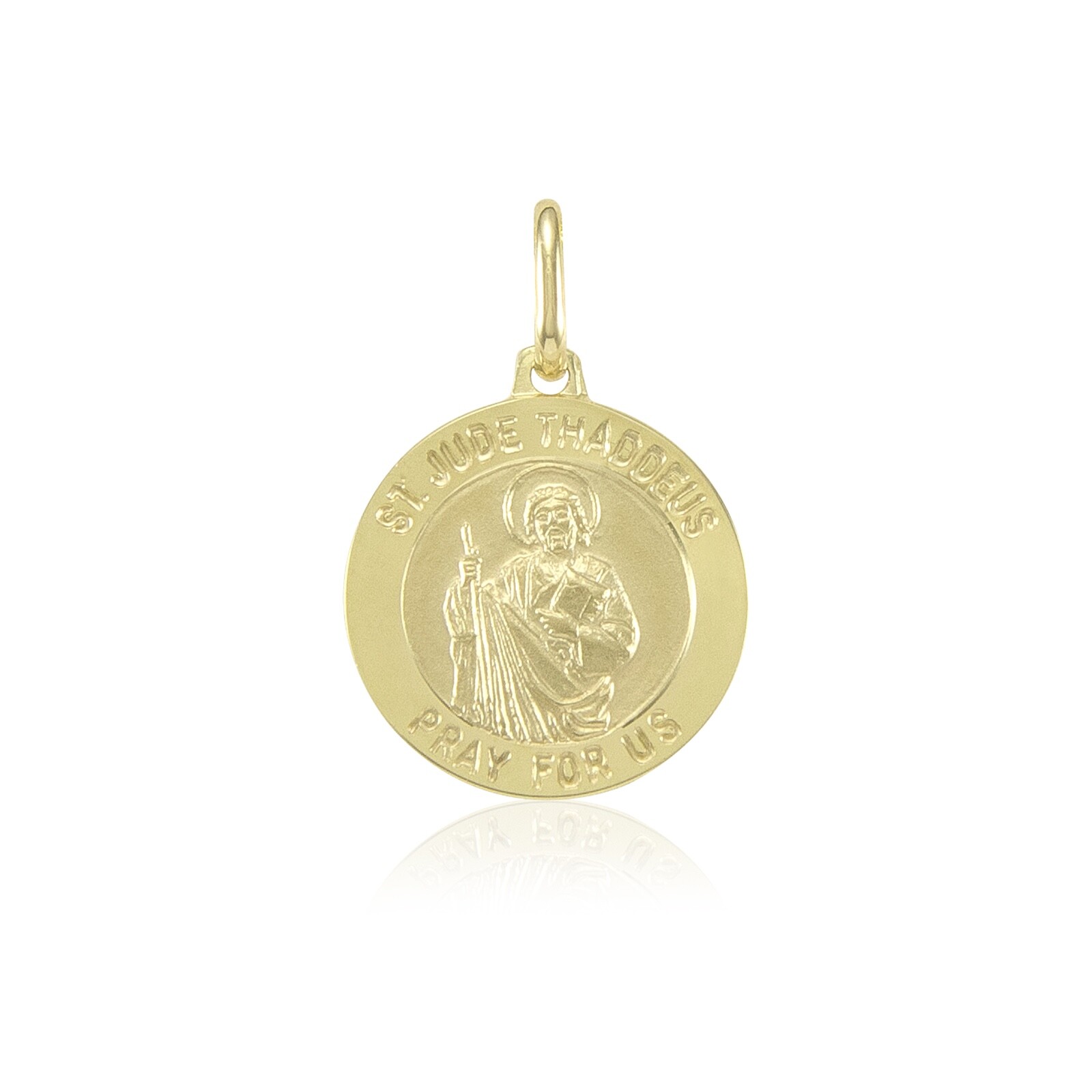 14K Solid Yellow Gold Saint Jude Medal Pendant -St Thaddeus Round ...