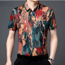 Hommes Rétro Chemisier Haut Floral Chemises Imprimé Fleur Décontracté Manches