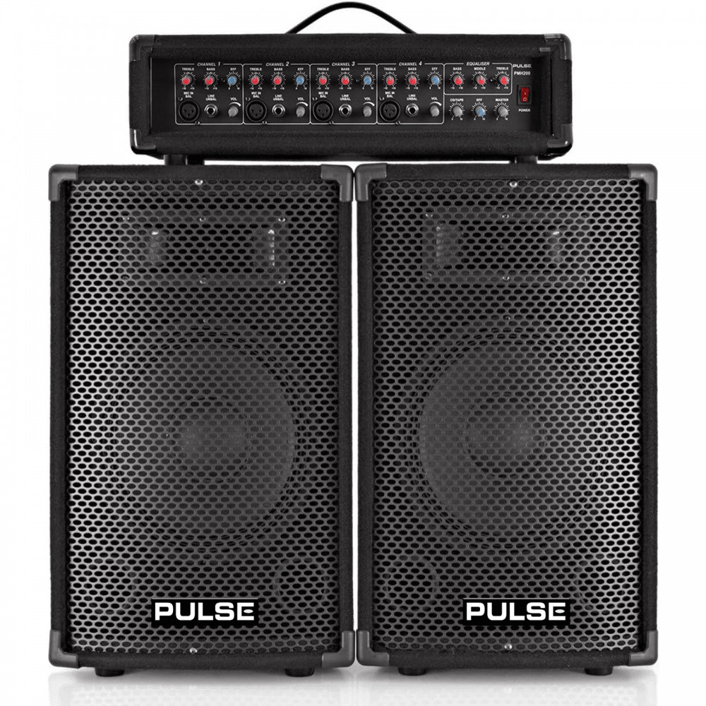 PMH200KIT 200W PA System with Two Speakers Mixer Amplifier Microphone and Leads
