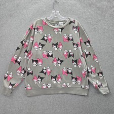 Hello Kitty Women Sweatshirt Medium Gray Friends Allover Print Fleece Oversized
