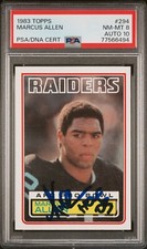 1983 Topps Marcus Allen Autograph On-Card RC PSA 8 DNA AUTO 10 Raiders #77566494