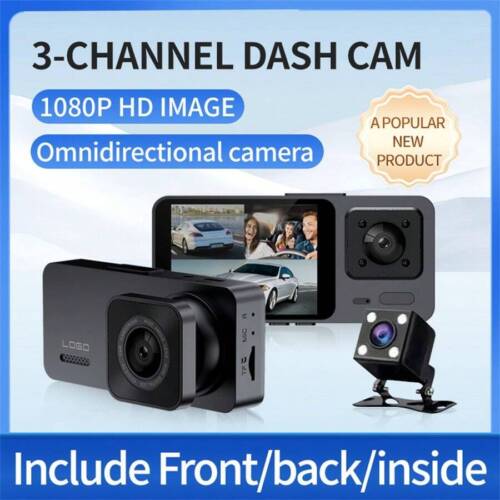 3-Camera 1080P Dash Cam - IR Night Vision, Loop Recording & Wide Angle,32GB