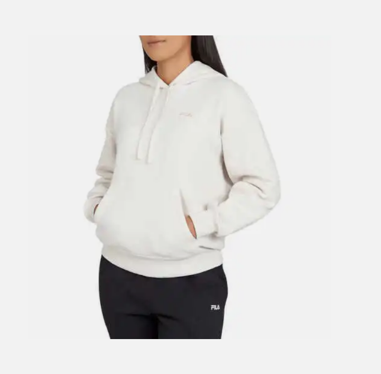 FILA Felpa con cappuccio donna logo ricamato pile (SABBIA BIANCA GRANDE) NUOVA CON ETICHETTE