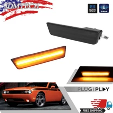 Smoked Lens Amber LED Front Fender Side Marker Lights For 08-14 Dodge Challenger
