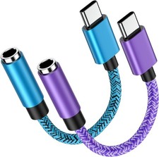 Samsung S25FE USB C to 3.5mm Aux Audio Adapter Dongle Cable Cord blue purple