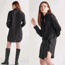 Thakoon Silk Shirt Wrap Tie Midi Dress Black Small Minimalist Boho Quiet Luxury 