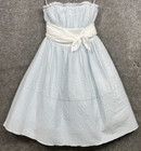 Vintage Betsey Johnson Dress Womens 2 Blue White Seersucker Y2K Strapless Tulle
