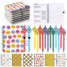 Sinload 24 Pcs Christmas Smile Spiral Notebooks & Ballpoint Pens Bulk Set