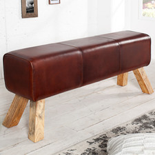 Retro Sitzbank TURNBOCK 120cm mit Echtleder Bezug Mangoholz Bank Flurbank Bank