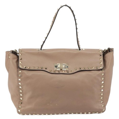 Valentino Garavani Rockstud Tote Soft Leather Beige Tote Bag