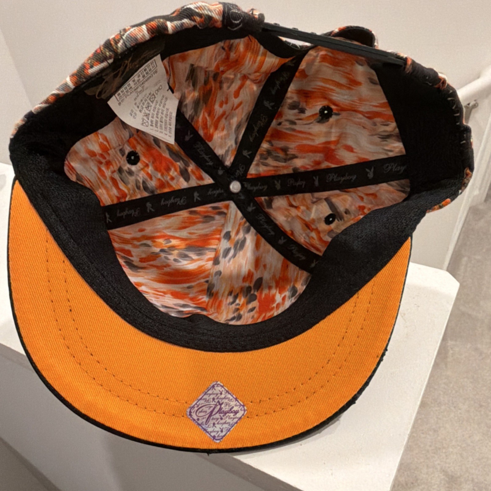 Playboy Geometric Pattern Snapback Hat Black Oran… - image 3
