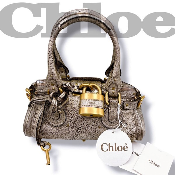 Chloe Mini Paddington Metallic Leather Satchel Bag w/Padlock Key Vtg Auth