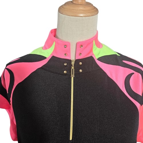 Jamie Sadock Black and Pink Short Sleeve Athletic Golf Top - Picture 2 of 6