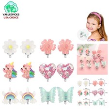 Delightful 6 Pair Clip-On Earrings: Unicorn, Rainbow Flower for Young Girls